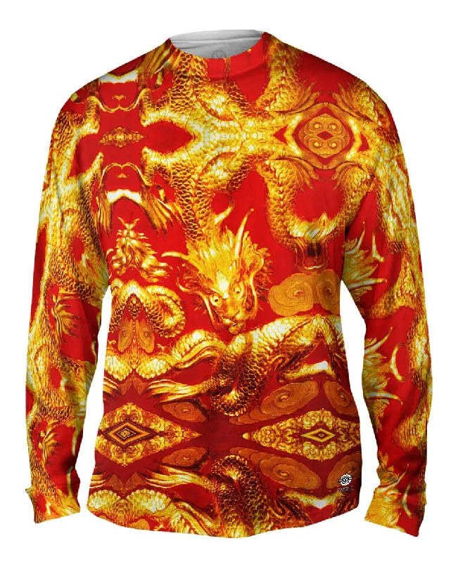 Long-Sleeve-Grey-Dancing Gold Dragon