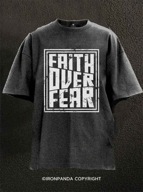 T-Shirt-Pink-Faith Over Fear Washed Gym Shirt