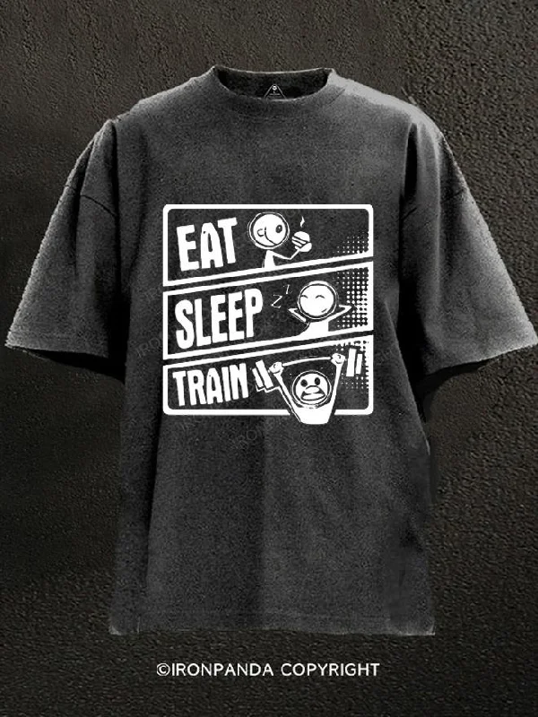 T-Shirt-Winter-Eat Sleep Train Washed Gym Shirt