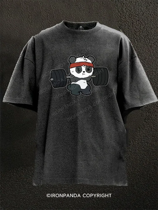 T-Shirt-DTG-Print-Weightlifting Panda Washed Gym Shirt