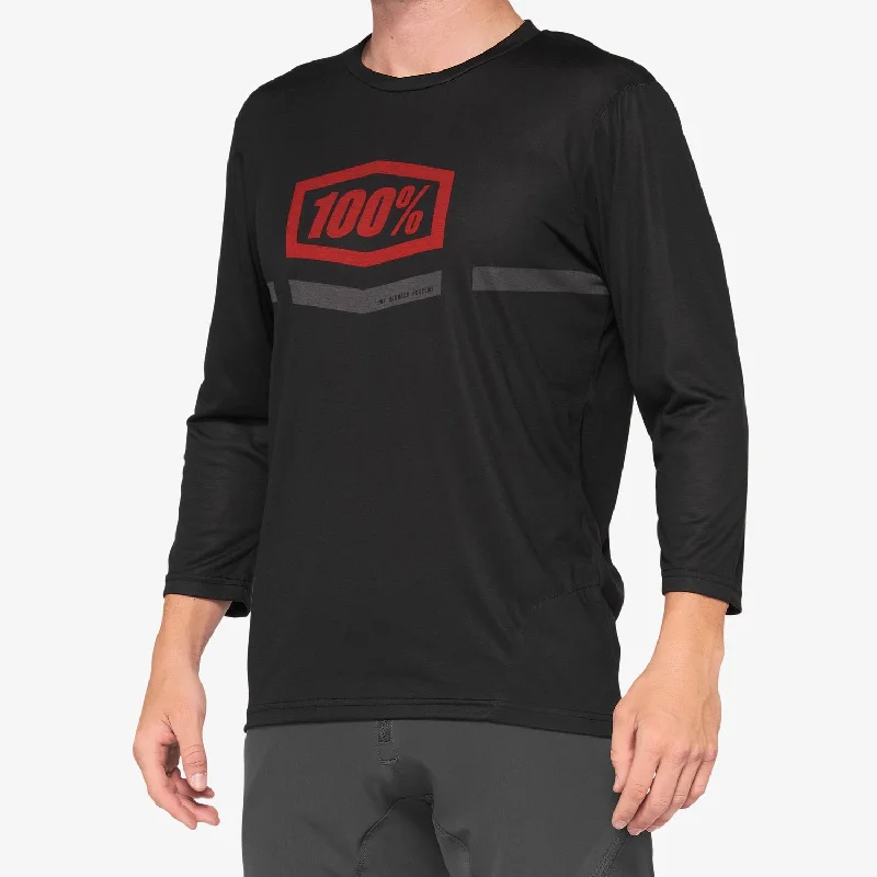 Long-Sleeve-Oversized-100% Airmatic 3/4 Sleeve MTB Jersey - Black-Red - 2022