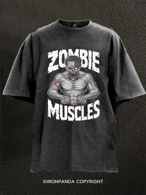 T-Shirt-Premium-ZOMBIE MUSCLES Washed Gym Shirt