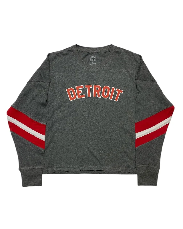 Long-Sleeve-Pink-Ink Detroit - Red & White Print Ladies Boxy Varsity Long sleeve