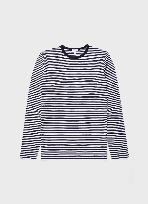 T-Shirt-Custom-Men's Classic Long Sleeve T-shirt in Navy/White English Stripe