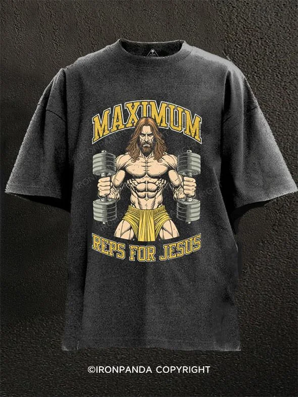 T-Shirt-Printed-MAXIMUM REPS FOR JESUS Washed Gym Shirt