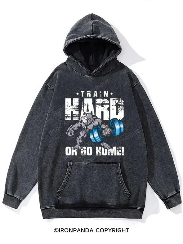 Hoodie-Green-rhino train hard or go home Washed Gym Hoodie