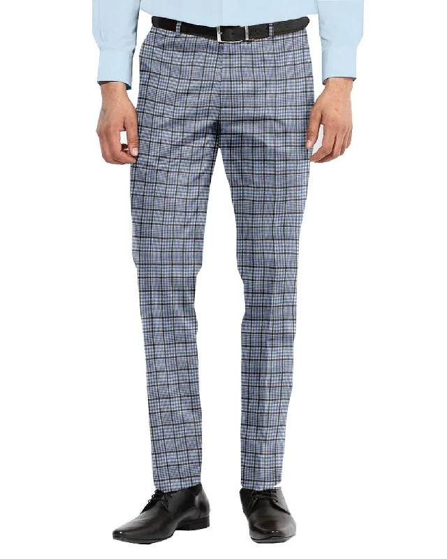 Pants-Brown-Dugdale Ecru LT Blue Check With Navy Overcheck