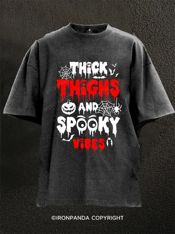 T-Shirt-Travel-Thick Thighs Spooky Vibes Washed Gym Shirt