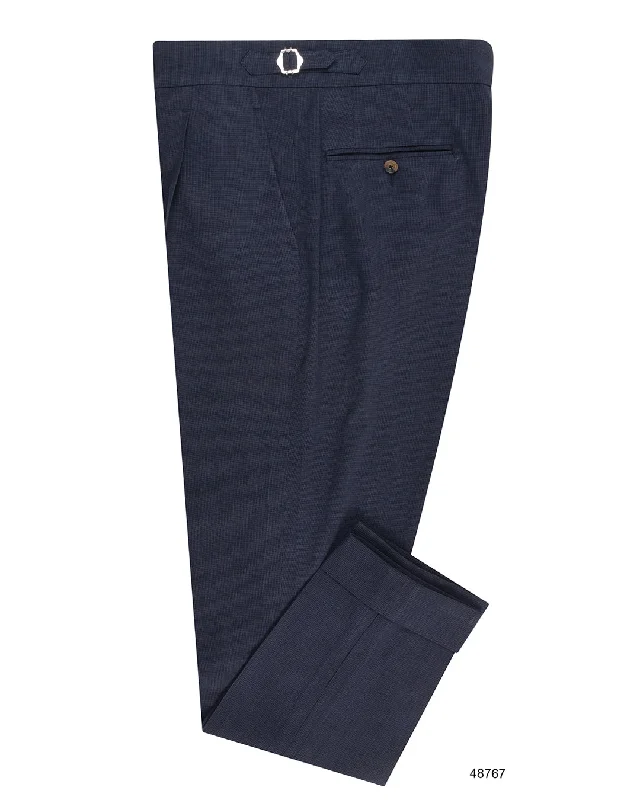 Pants-Breathable-Sondrio: Linen Silk Houndstooth Blue