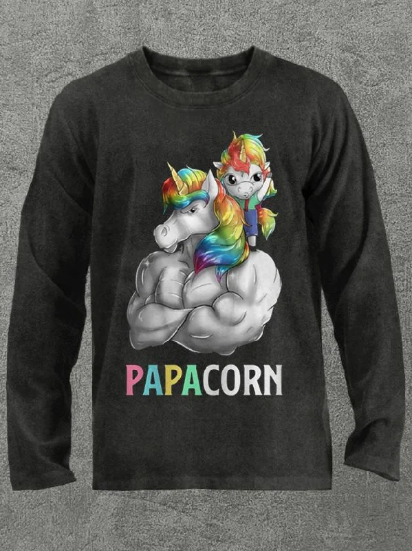 Long-Sleeve-Minimalist-papacorn muscular unicorn Washed Gym Long Sleeve Shirt