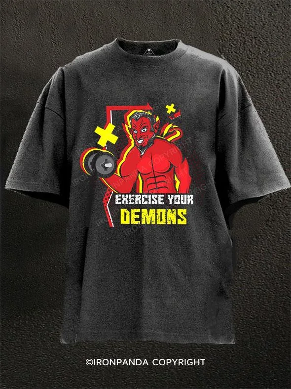 T-Shirt-Raglan-Exercise Your Demons Washed Gym Shirt