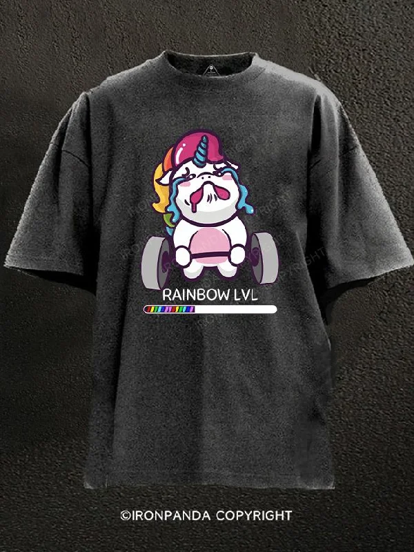 T-Shirt-Plain-Unicorn Rainbow Level Washed Gym Shirt