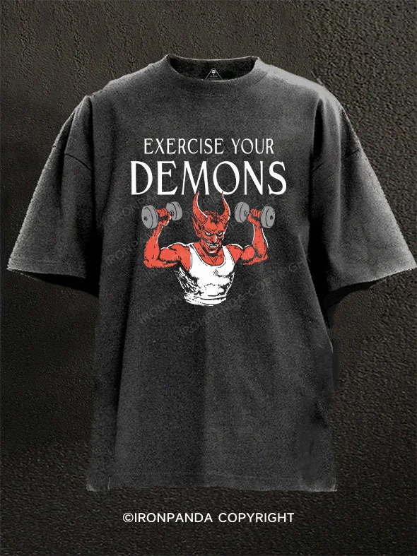 T-Shirt-Sleeveless-Exercise Your Demons Washed Gym Shirt