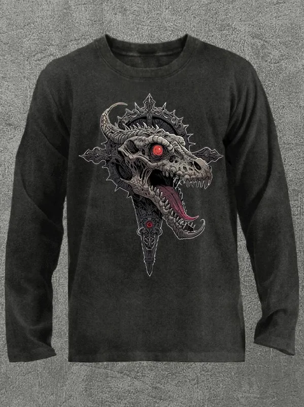 Long-Sleeve-Y2K-Style-fierce crocodile Washed Gym Long Sleeve Shirt