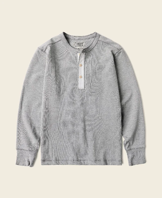 Long-Sleeve-Washable-Vintage Long Sleeve Henley Shirt - Gray