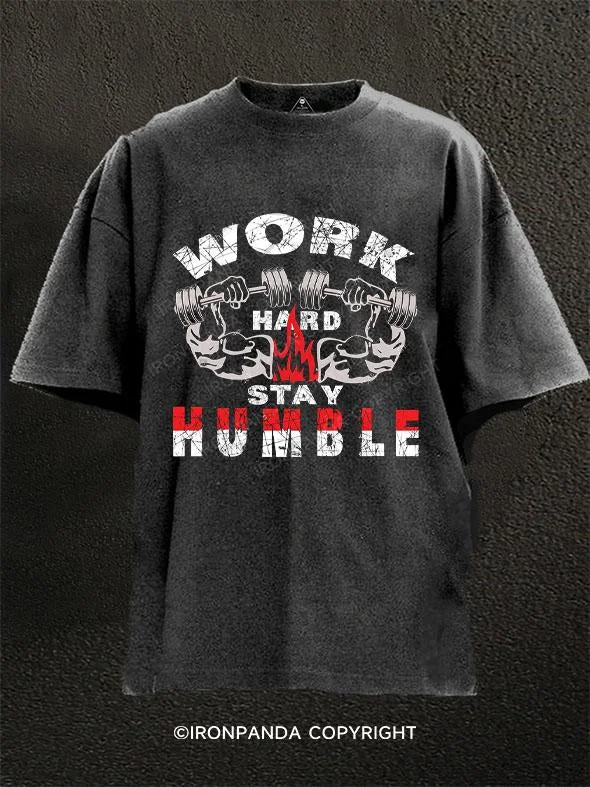 T-Shirt-Pink-work hard stay humble Washed Gym Shirt